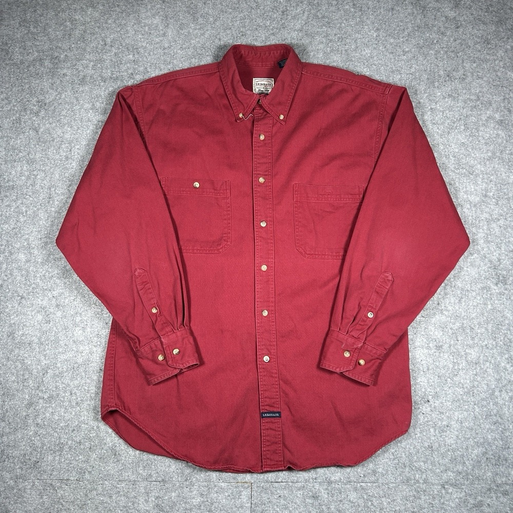 Vintage GH Bass Co Button Down Shirt Men's Size Medium Red Fishing Hunting Heavy
